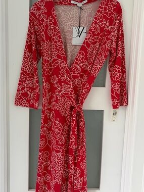 Diane Von Furstenberg Red Floral Wrap Midi Dress